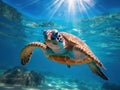 Ai Generated illustration Wildlife Concept of Sea turtle Royalty Free Stock Photo