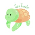Sea turtle . Marine animals. Sticker for kids. Royalty Free Stock Photo