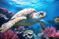 sea turtle navigating through bleached sections of the great barrier reef Royalty Free Stock Photo