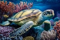 Sea turtle in ocean underwater world background. Royalty Free Stock Photo