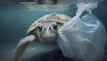 Sea Turtle Plastic Pollution. Generative AI