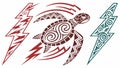 Sea Turtle with Red Tribal and Geometric Patterns, vector design Generative AI Royalty Free Stock Photo