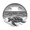 Sea Turtle Resting on Sand Vintage Vector Icon Design. Royalty Free Stock Photo