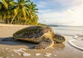 Sea turtle resting on tropical beach Royalty Free Stock Photo