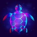 Sea turtle silhouette in neon line art style. Abstract hologram or a digital outline of a swimming tortoise. 3D vector Royalty Free Stock Photo