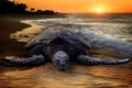 Sea Turtle, Sunset Beach Royalty Free Stock Photo