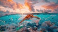 The turtle trapped in plastic.AI generated image Royalty Free Stock Photo