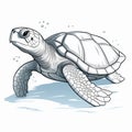 Clean Line Work: Detailed Sea Turtle Illustration On White Background Royalty Free Stock Photo