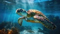 A sea turtle swimming in clear water Royalty Free Stock Photo