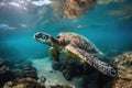 sea turtle swimming underwater, its flippers and shell glistening in the water Royalty Free Stock Photo