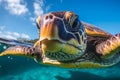 sea turtle swims in clear blue water close-up generative ai Royalty Free Stock Photo