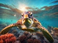 Sea turtle swims