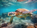 Sea turtle swims