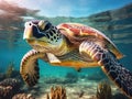 Sea turtle swims