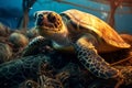 A sea turtle tangled in discarded fishing nets, serving as a reminder of the harmful effects of ghost fishing gear on marine life Royalty Free Stock Photo