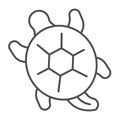 Sea turtle thin line icon, sea life concept, marine reptile vector sign on white background, outline style icon for