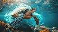 Sea Turtle Trapped Inside Transparent Plastic Bag Underwater Royalty Free Stock Photo