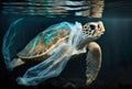 Sea turtle trapped in a plastic bag