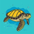 Sea Turtle Turquoise Oceanlife Cartoon Vector Art Royalty Free Stock Photo