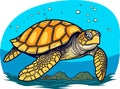 Sea Turtle Turquoise Oceanlife Cartoon Vector Art Royalty Free Stock Photo