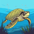 Sea Turtle Turquoise Oceanlife Cartoon Vector Art Royalty Free Stock Photo