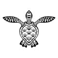 Sea turtle drawing. Line art black vector drawing. Tattoo design, symbol Royalty Free Stock Photo