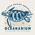 Sea turtle vintage emblem colorful