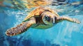 sea turtle in the water. clear water.Generative AI Royalty Free Stock Photo