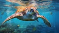 sea turtle in the water. clear water.Generative AI Royalty Free Stock Photo