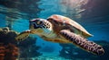 sea turtle in the water. clear water.Generative AI Royalty Free Stock Photo