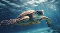 sea turtle in the water. clear water.Generative AI Royalty Free Stock Photo