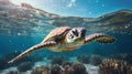 sea turtle in the water. clear water.Generative AI Royalty Free Stock Photo