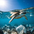 Sea turtles,majestic creatures the ocean, navigate through their habitat,but their serene journey is marred the heartbreaking