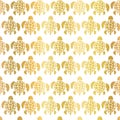 Sea turtles pattern gold foil seamless vector background. Tortoise silhouettes repeating pattern metallic golden. Elegant sea