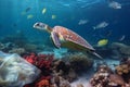 Sea turtles swimming in polluted with plastic bags ocean Royalty Free Stock Photo