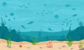 Sea underwater background. Marine sea bottom with underwater plants, corals and fishs.