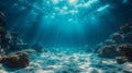 Sea Underwater - Deep Abyss With Blue Sunlight