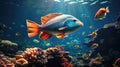 Colorful coral reef fish swimming leisurely