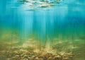 Sea underwater. Light rays on the blue watercolor background Royalty Free Stock Photo