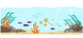 Sea underwater tropical coral reef banner background, flat vector illustration. Royalty Free Stock Photo