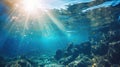 Sea underwater view with sun light. Beauty nature background Royalty Free Stock Photo