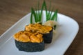 Sea urchin eggs sushi.Japanese food