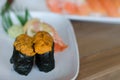 Sea urchin eggs sushi.Japanese food