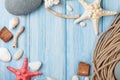 Sea vacation background with star fish and marine rope Royalty Free Stock Photo