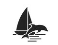 sea vacation flat icon. sailing yacht and dolphin. summer symbol. vector image for tourism design