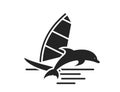 sea vacation flat icon. windsurfing and dolphin. summer symbol. vector image for tourism design