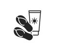 sea vacation icon. beach flip flops and sunscreen. summer resort symbol. vector image for tourism design