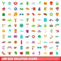 100 sea vacation icons set, cartoon style Royalty Free Stock Photo