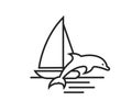 sea vacation line icon. sailing yacht and dolphin. summer symbol. vector image for tourism design