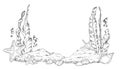 Sea Vector frame Border. Line art coral reef with seaweed. Hand drawn black and white graphic clipart. Outline Royalty Free Stock Photo